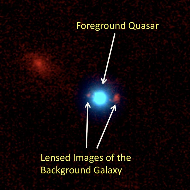 Massive Black Hole Bends Light to Magnify Distant Galaxy